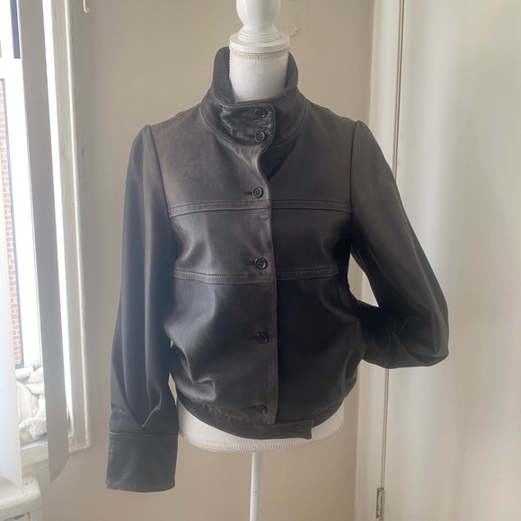 FARHI leather jacket;  button up lined and pockets - Picture 1 of 15